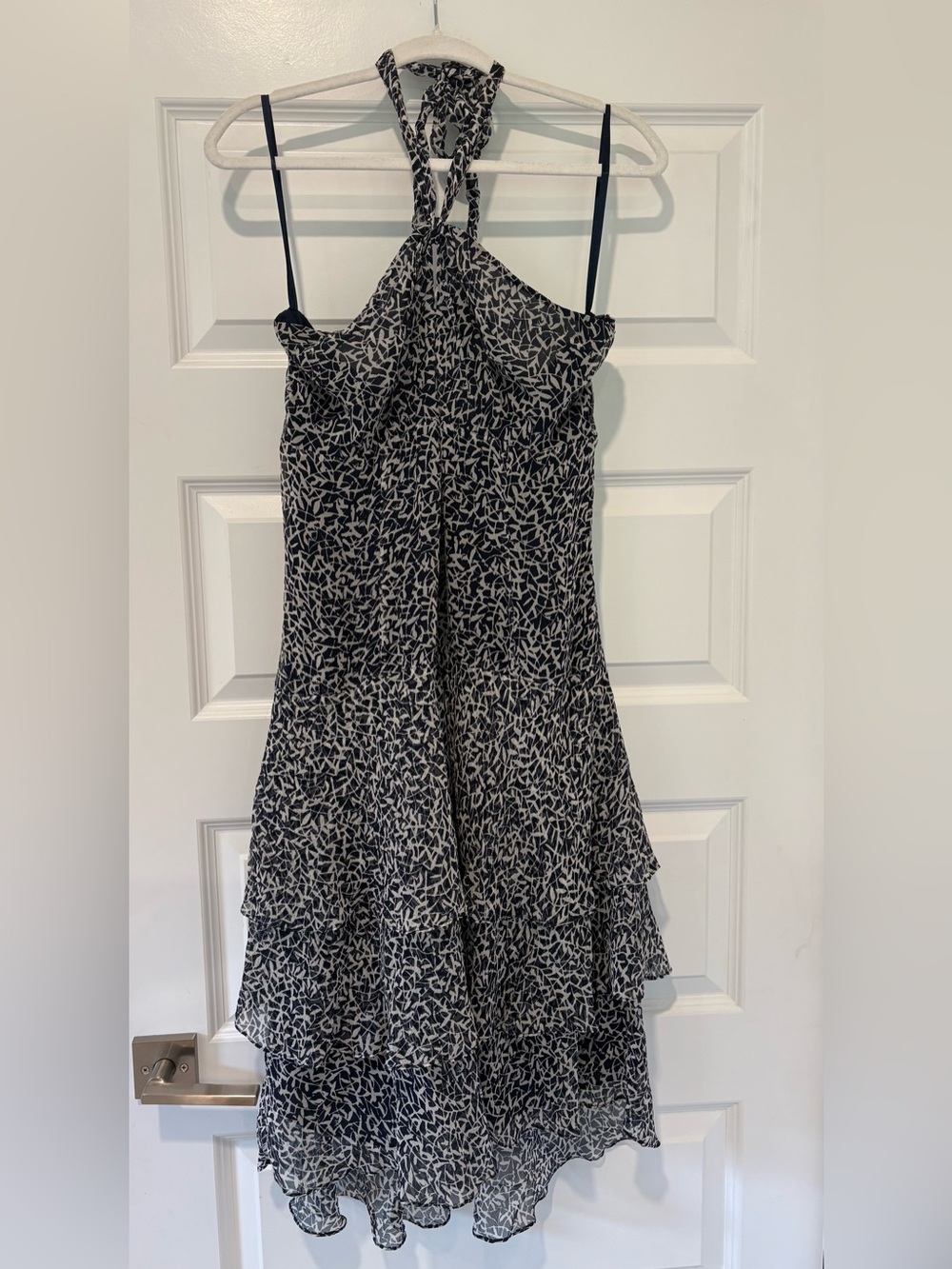 Ann Taylor Navy and White Halter Midi Dress